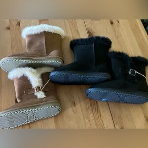 NWT Lot of 2 Pair Cozy Ugg Style Kids Boots Black & Brown Size 4 Children’s Plac